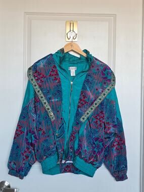Lavon 90s Vintage Teal Blue Jacket with Padded Shoulders